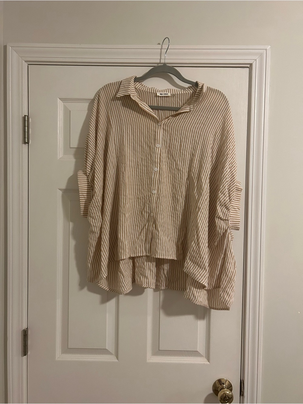 Light Tan Striped Button-Front Blouse